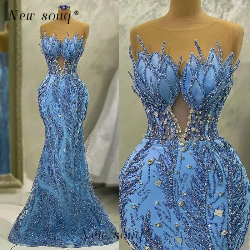 Бальные платья Африканская мода Синие длинные блестящие русалки Вечерние блестящие кристаллы Формальные случаи Женские корсетные свадебные платья