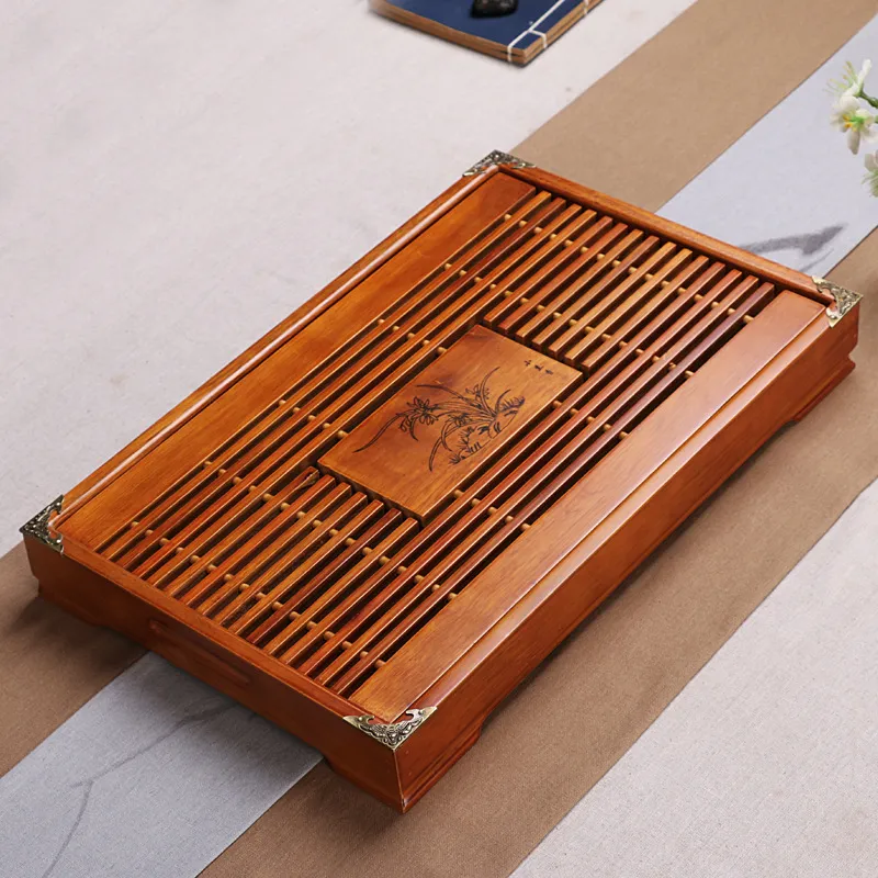 Type de tiroir direct d'usine stockage d'eau de drainage service à thé kung fu à double usage petit plateau à thé en bois massif table à thé frais de port en gros