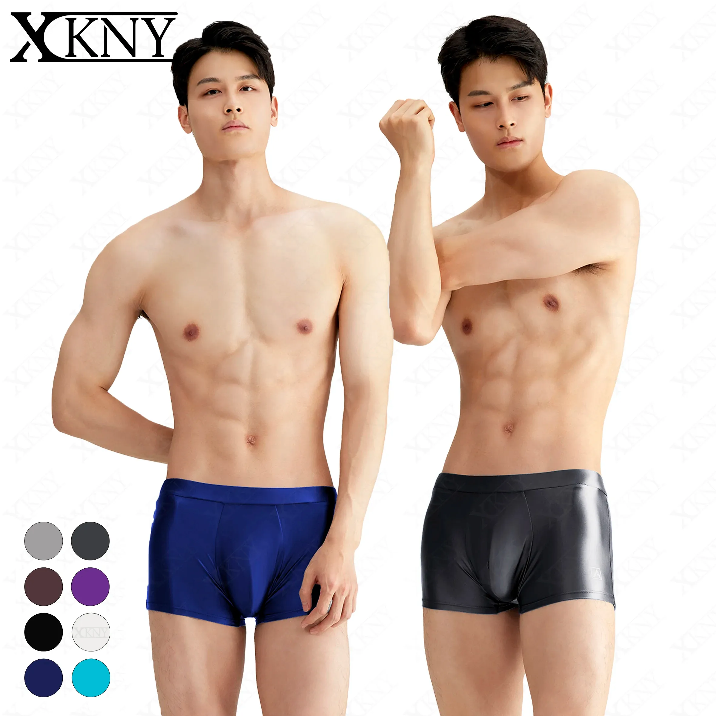 Boots Xckny Satin Men Glossy Underpants Silk Slippery High Elastic Boxer Brief Oily Yoga Running Leisure Shinny Shorts