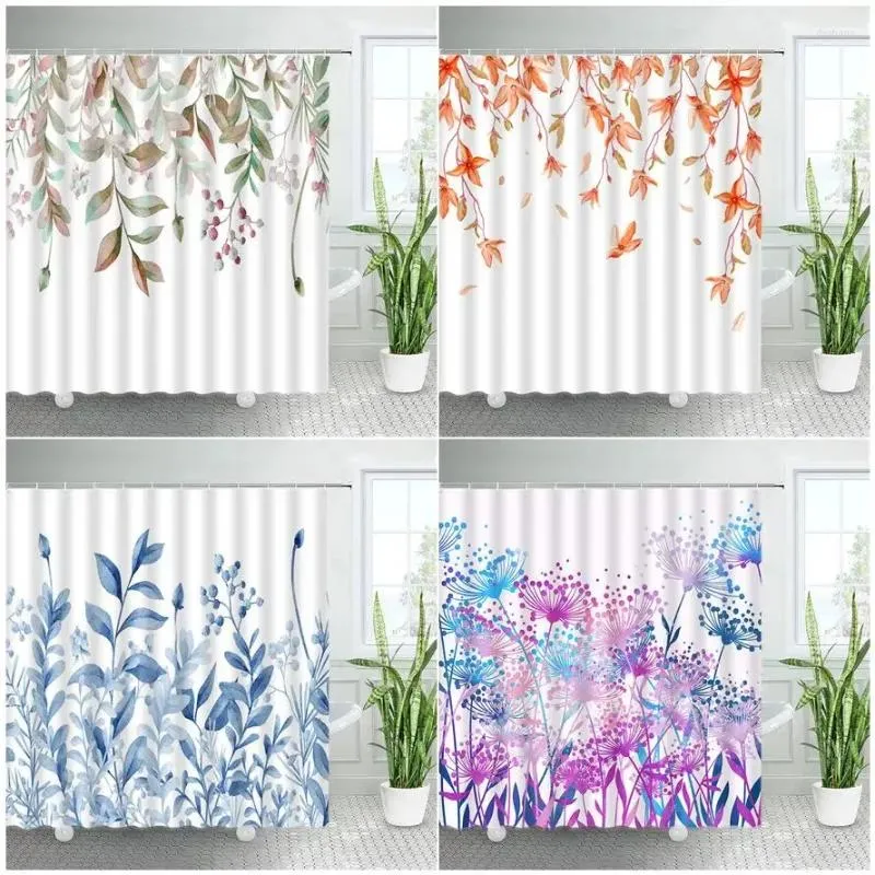 Rideaux de douche pissenlit feuilles florales rideau aquarelle fleurs plantes simple tissu imperméable salle de bain décor polyester bain