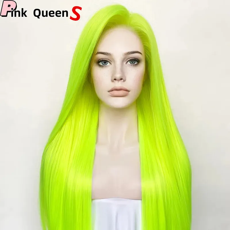 緑色のglueless合成髪13x2.5女の子のためのレースフロントウィッグ高温繊維自然ヘアラインコスプレヘアピースファッションガールヘアウィッグウィンドラインピースs