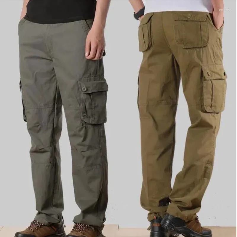 Men's Pants Fashion Cargo Casual Multi Pockets Military Tactical Outwear Straight Slacks Male Long Trousers Large Size 42 44