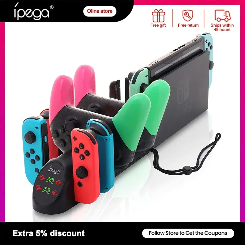 Stands Ipega Controller Charger för Nintendo Switch Oled Joy Con Joycon Console Charging Dock Controller Stand Gamepad NS Accessories