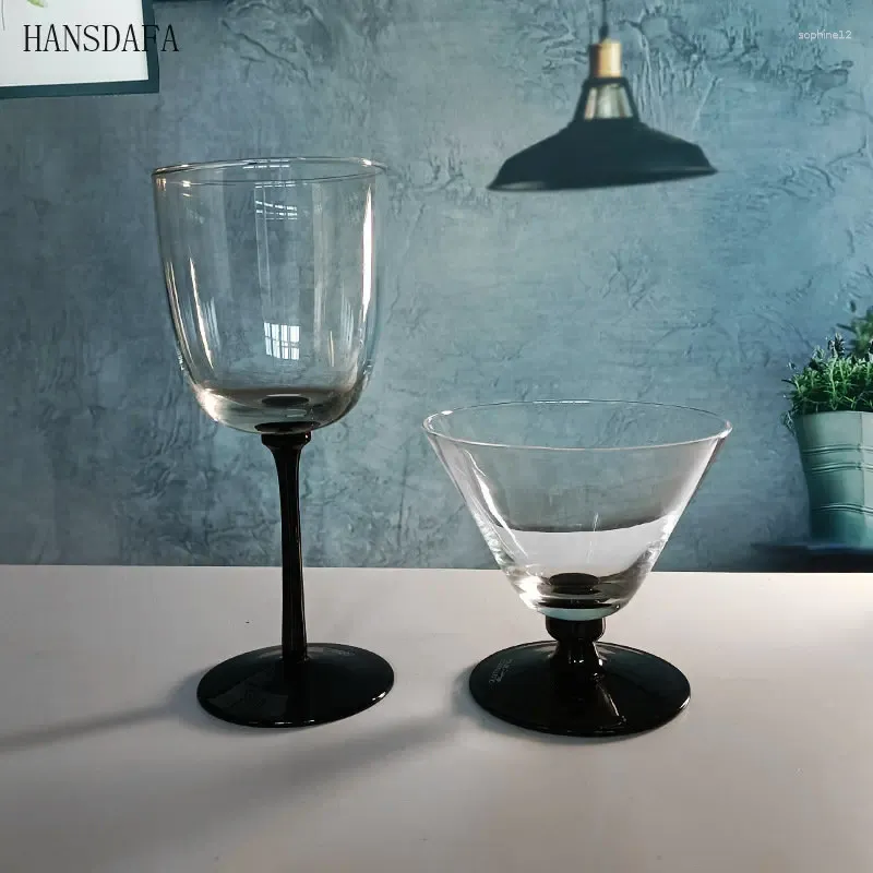 Vinglasögon vintage fransk stil ins svart stam bägge glas pärlor söt is champagne