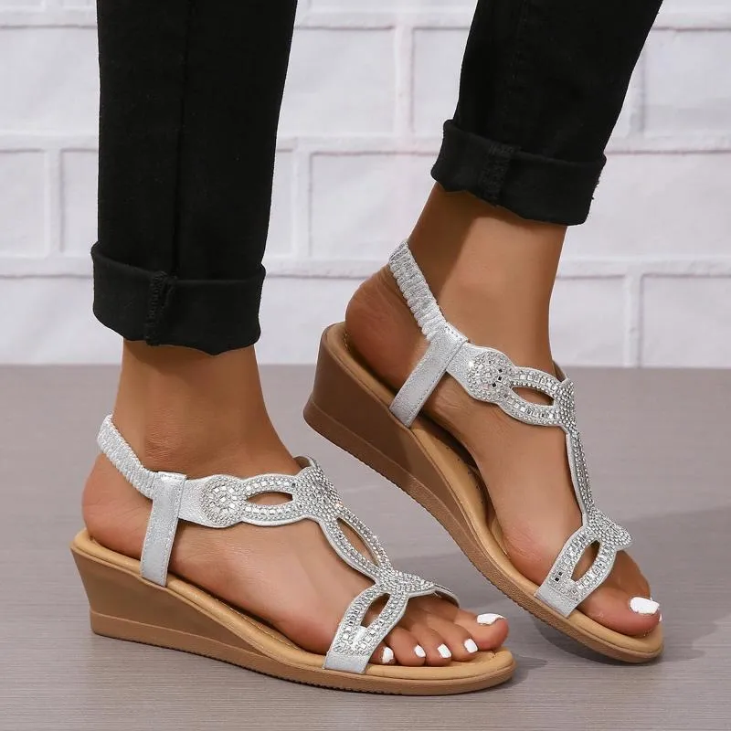 Sandaler Bohemian Style Fashion Woman Diamonds Wedge Party Shoes for Women's Women's 2024 Summer