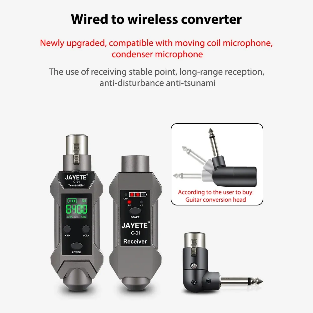 Microfones UHF Microfone Wireless Mottagar Sändar System Laddningsbara trådlösa ljudöverföringssystem med HD -display