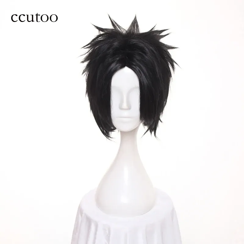 WIGS CCUTOO 30 см Черный Короткий Короткий Слоистый Слоистый Синтетические парики для волос Учиха Саске косплей парик теплостойкость волокна