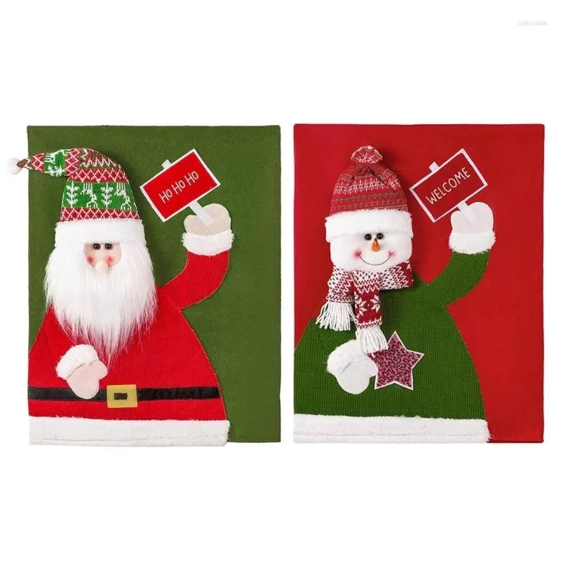 Chair Covers Christmas Dining Cover Santa Snowman Slipcovers Back Protector