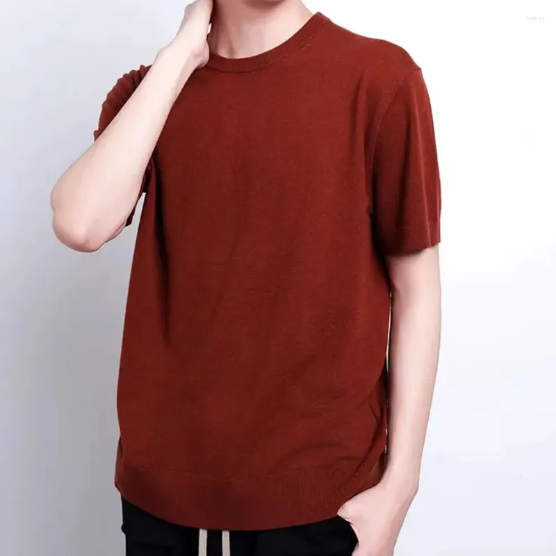 Magliette da uomo 2024 Seasonmark T-shirt a maniche corte in lana rossa con diamanti di lusso elegante lavorata a maglia traspirante