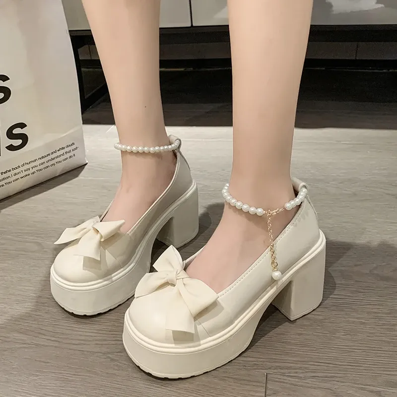 Pompes New Round Toe Kawaii Lolita Chaussures femme décontractée Elegant Color Bow Pumps Nonslip Medium Heel Shoes chic High Heel Shoes