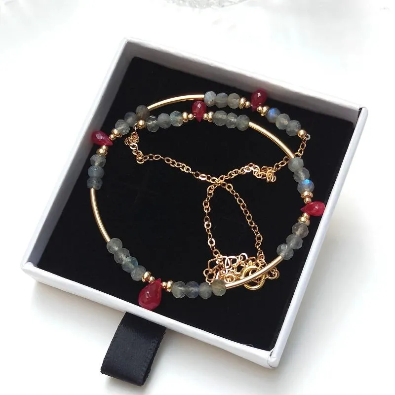 Pendants Lii Ji Natural Red Ruby With Labradorite Handmade Chain Necklace 38 3cm Gemstone Jewelry For Gift