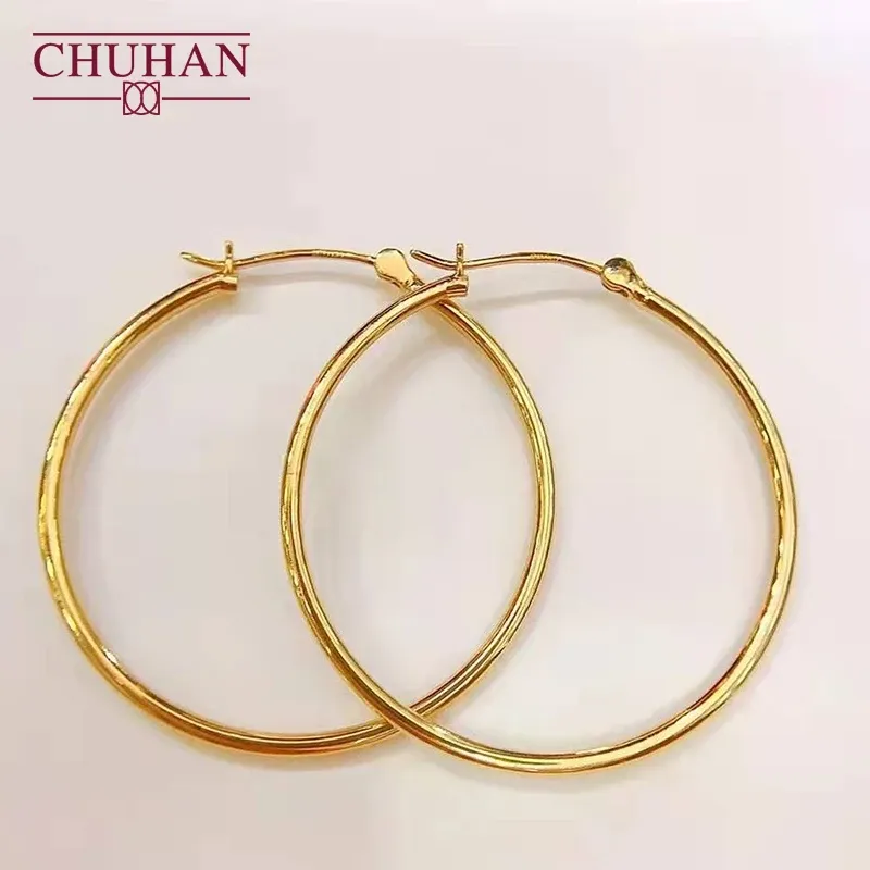 Earrings CHUHAN 18k Gold Hoop Earrings Allmatch Accessories Earrings Rings Large Real 18k Gold Jewelry Gifts for Women