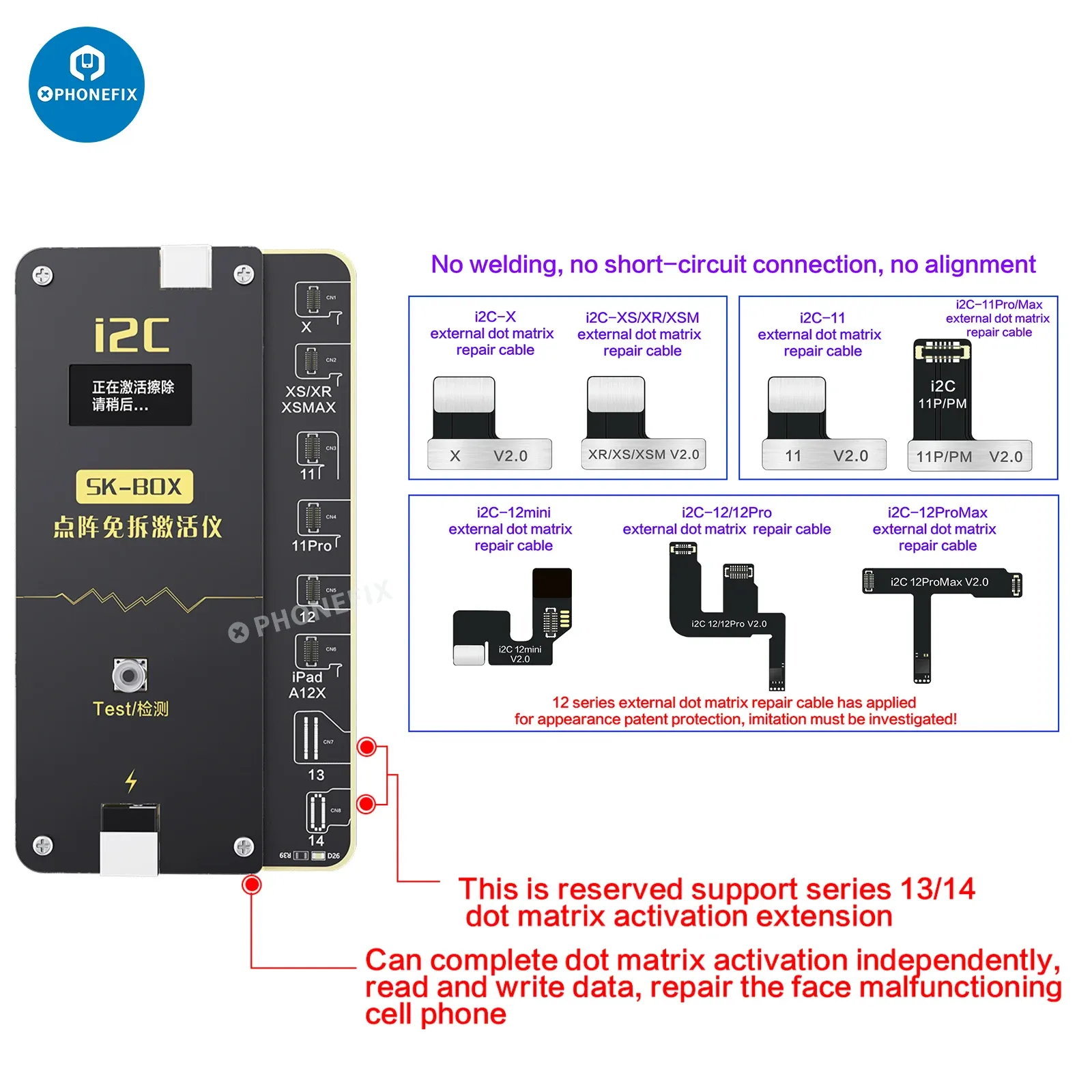 I2C SK-COX MC12 ID Face ID Non-Disassembly Programmatore matrice per iPhone X 11 12 13 14 Pro Max Dot Proiettore ID Face ID Face Cable Strumenti