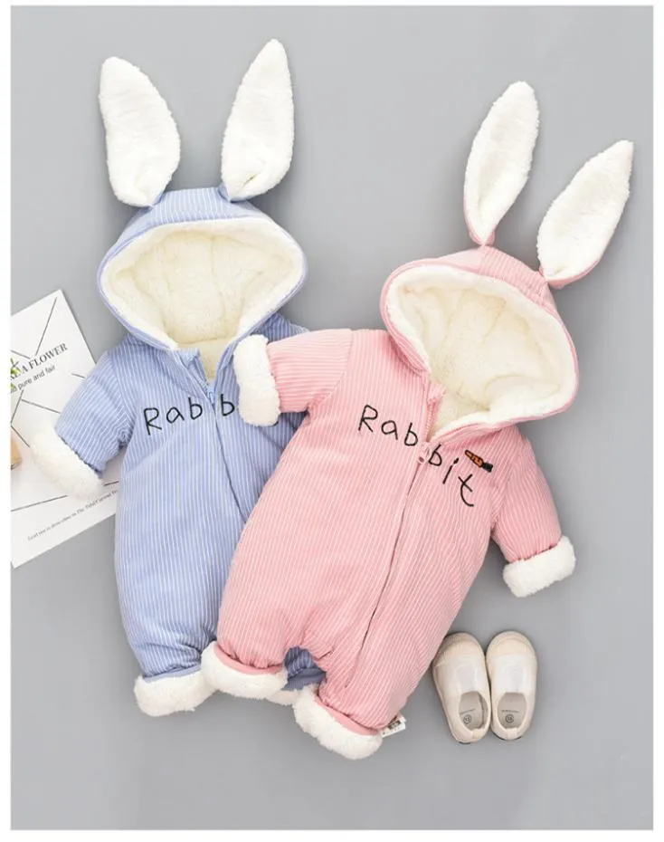 Cute Bunny Fleece Velvet Infant Clothing Winter Baby Girls Boys Rompers Warm New Born Baby Newborn Clothes Snow Jumpsuit5170664