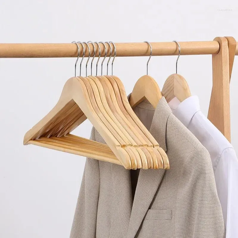 Hängare Solid Wood Hanger 5 PCS Kläderställ Icke Deformable High-kvalitet Anti Slip Clothing Stand Strong Boaring For El