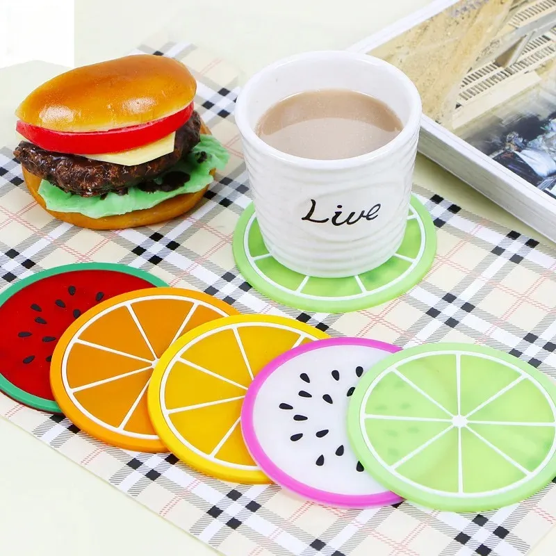 2024 Fruit Shape Custer Coaster Silicone Slipling Pad Cup Cup Mat Hot Hot Drink حامل القدح Stand Home Table Decoration