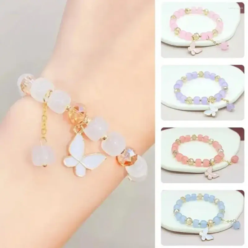 Charme pulseiras colorido cerâmica cristal frisado artesanal borboleta estiramento para crianças menina amizade jóias presentes k8e0