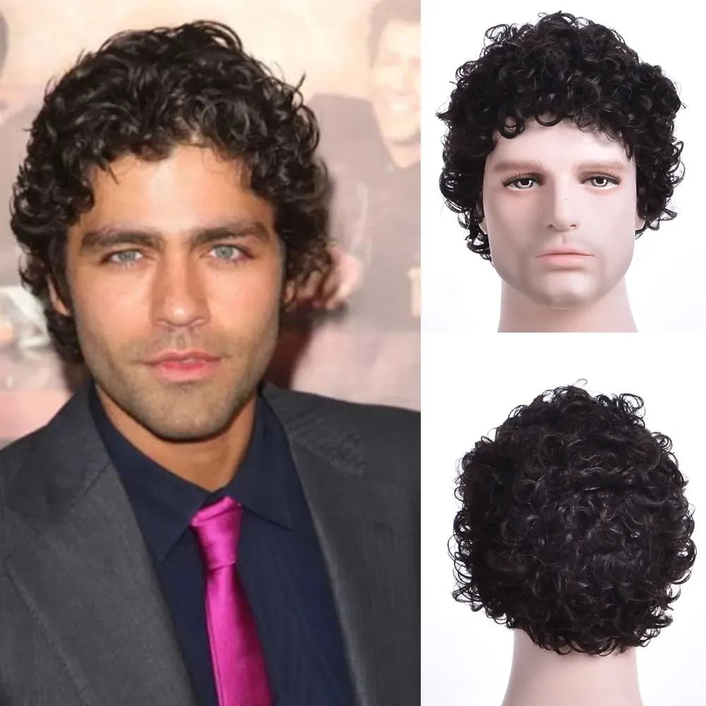 Perruques oucey cheveux synthétiques perruques bouclées pneosques pour hommes Brun Brown Cosplay Wig courte synthétique pour mâle perruques naturelles