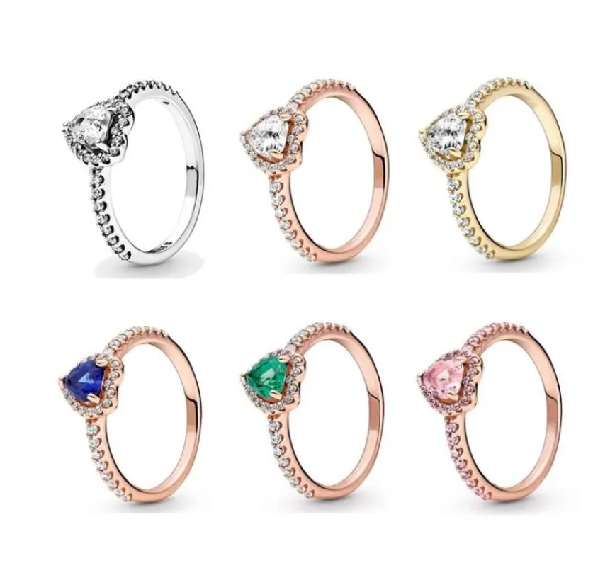 Autentico anello in argento sterling 925 scintillante rosa blu verde anelli a cuore elevato per le donne festa di nozze gioielli di moda europei1481563