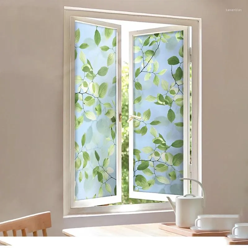 Autocollants de fenêtre teintés colorés, Film de verre de fleur de plante statique amovible en PVC décoratif pour la maison et le bureau