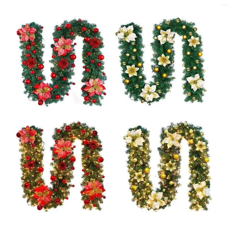 Decorative Flowers 2.7m Artificial Rattan Flower Garland Multicolor Luxury Christmas Wreath Pendant Xmas Festival Home DIY Decoration