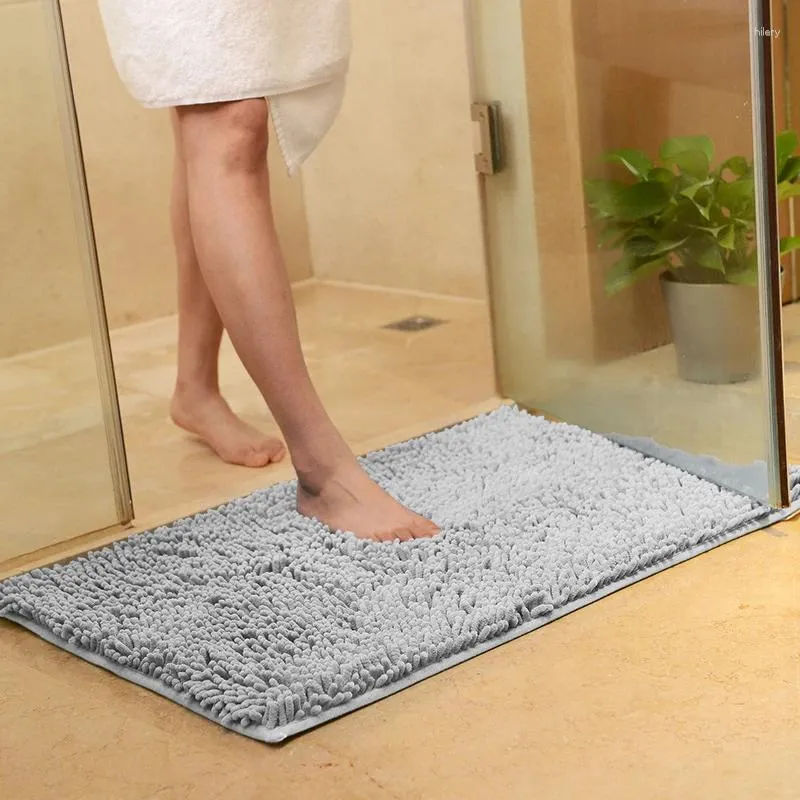 Tapis de bain Tapis de salle de bain en Chenille de luxe, solide, Super doux, moelleux, antidérapant, en peluche, pour baignoire, lit, pieds latéraux, tapis de sol pour toilettes