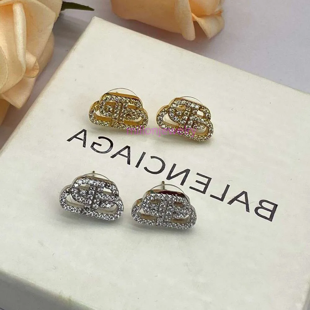 Biżuteria BB kolczyki srebrna igła pełne diamentowe kolczyki dla kobiet z mikro podwójnymi literami mody francuskie małe kolczyki z eleganckimi kolczykami