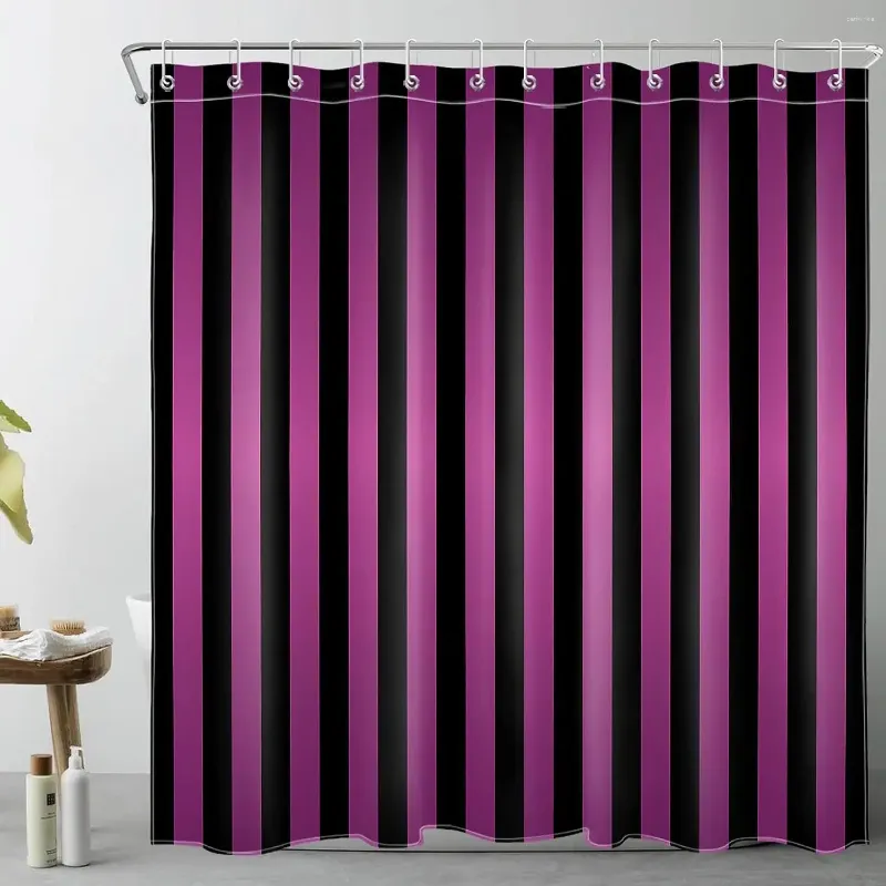 Cortinas de chuveiro preto e roxo listrado cortina moderna abstrata minimalista arte listra vertical decoração do banheiro do vintage com ganchos