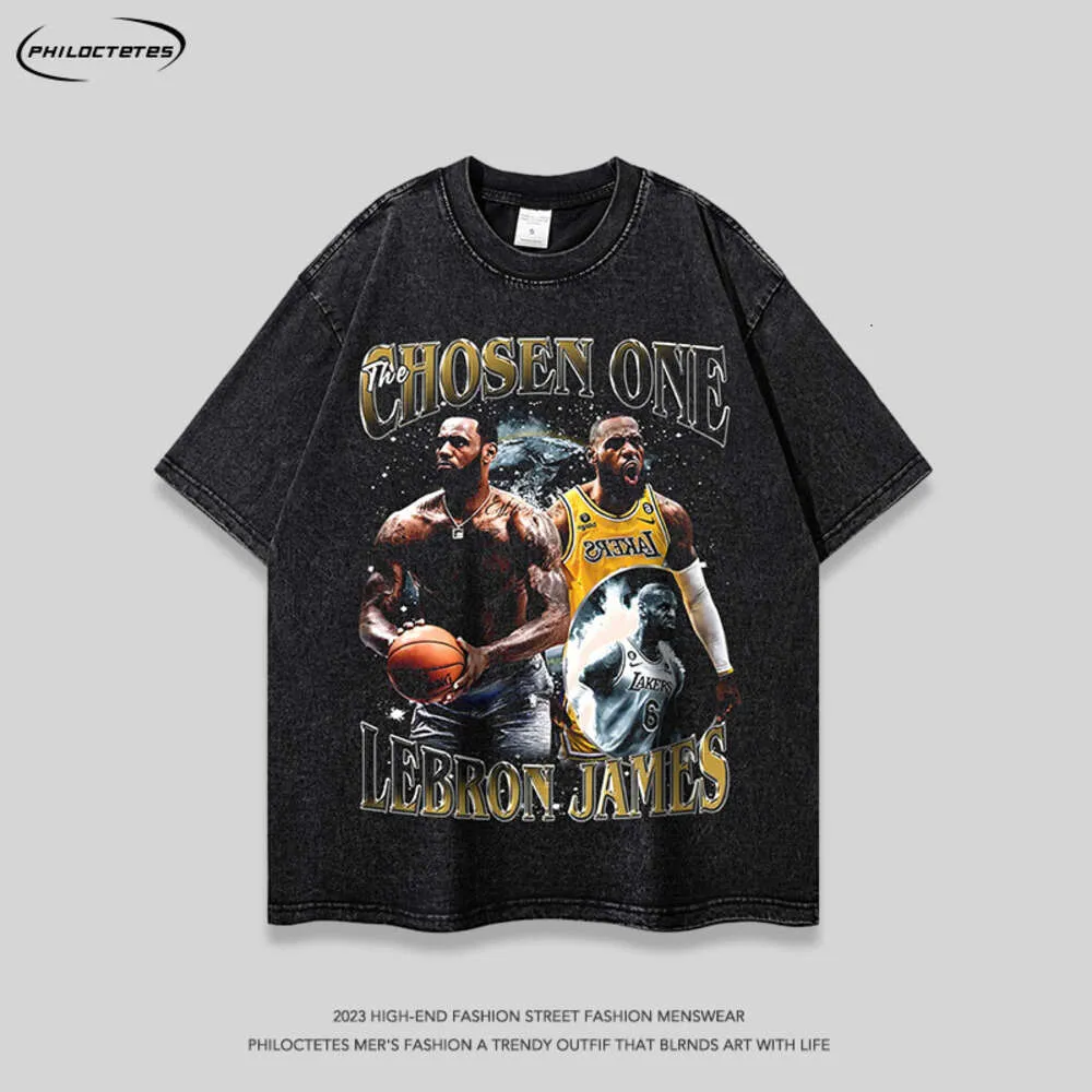 아메리칸 트렌디 풋볼 스타 인쇄 남성과 여자 농구 하이 스트리트 힙합 대형 긴 슬리브 티 티셔츠를위한 짧은 슬리브 티셔츠