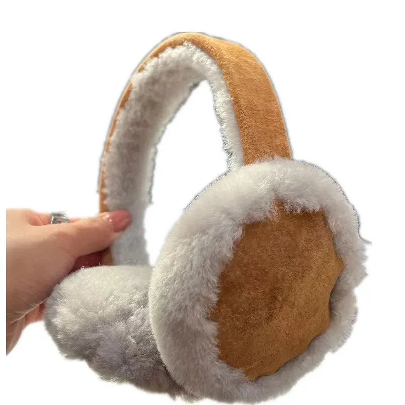 Muffs Ear Muff Winter Real Sheep shearling muffs Girls Ski Covers for Cute Bow Warmer Outdoor Muff Fluffy Soft 230215