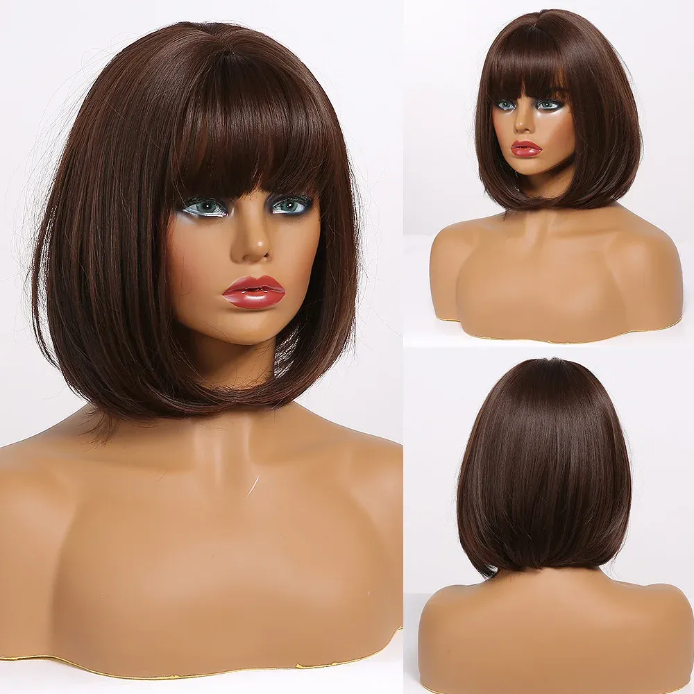 Peruker easihair röd brun bob peruker korta syntetiska peruker för kvinnor värmebeständig hög temperatur fiber cosplay peruk naturligt hår