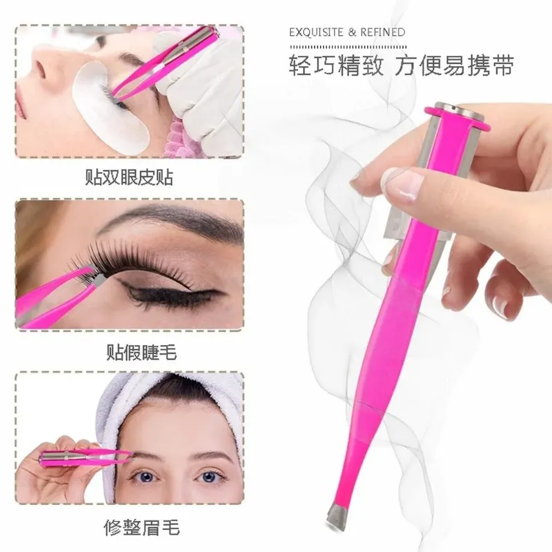 NEW Portable Stainless Steel Smart Design LED Eyebrow Tweezers Eyelash Eyebrow Eyes Hair Remover Tools Beauty Instrument