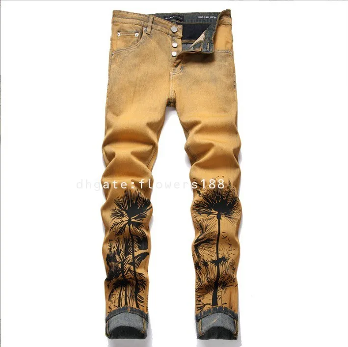 Jeans masculin Nouveau crayon de rue imprimé vintage street skinny jeans masculin jeans tendance violet marque sombre jeans demin jeans demin jeans hommes demin jeans femmes