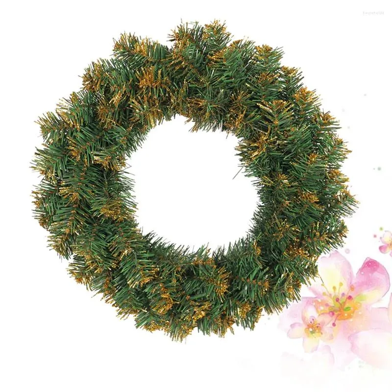 Couronne de pin artificielle de noël, 30cm, fleurs décoratives, en PVC doré, avec ampoule, pour fête à domicile, porte murale, fenêtre