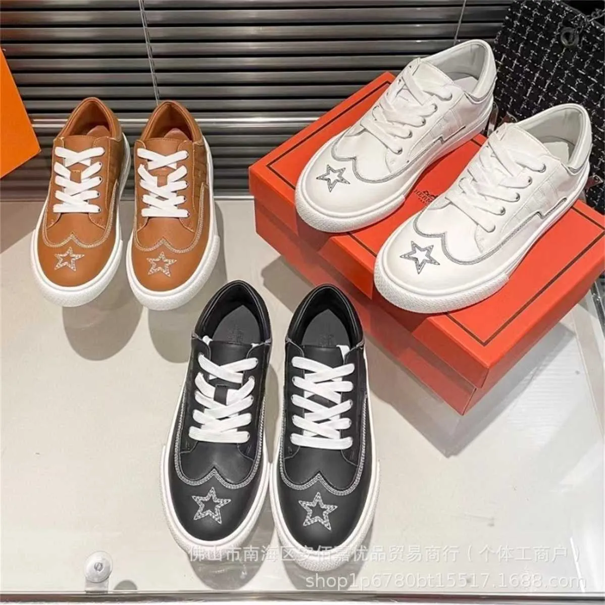 38% OFF Designer Hot selling womens board with low top lace up sports style star small white shoes
