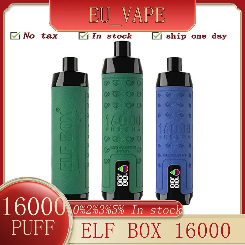 Originale ELF BOX SHISHA 16000 sbuffi Puff 16000 16K Ricaricabile Smart Digital Screen Display Monouso E Sigaretta Mesh Bobina Vape Pen 28ml 600mAh ELFBOX sbuffo 16k