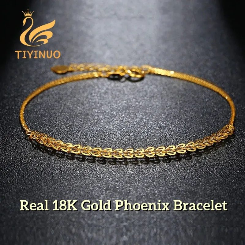 Pulseiras tiyinuo genuíno ouro real au750 phoenix pulseira ajustável presente lindo presente na moda para mulher feminina jóias finas