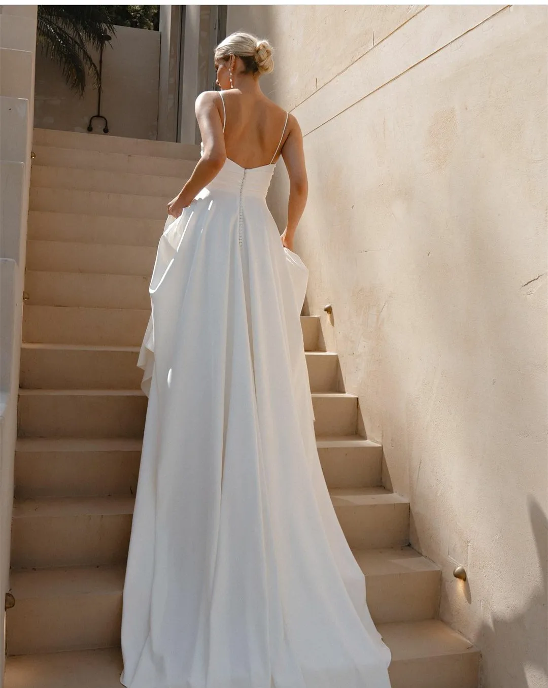 crepe wedding dress a line Modest Stretch Crepe Wedding Dress,A-line Bridal Gown With Sleeve,WD00 main image 1