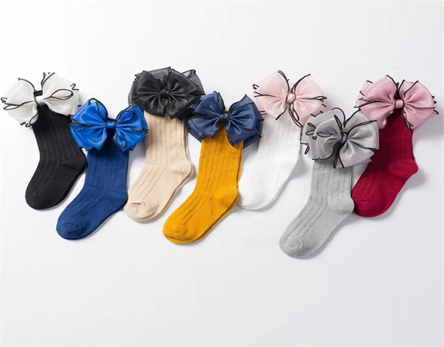 Infant Cotton Knee Socks Baby Girl Princess Bowknot High Socks Toddler Cotton Organza Bow Autumn Winter Socks8129170