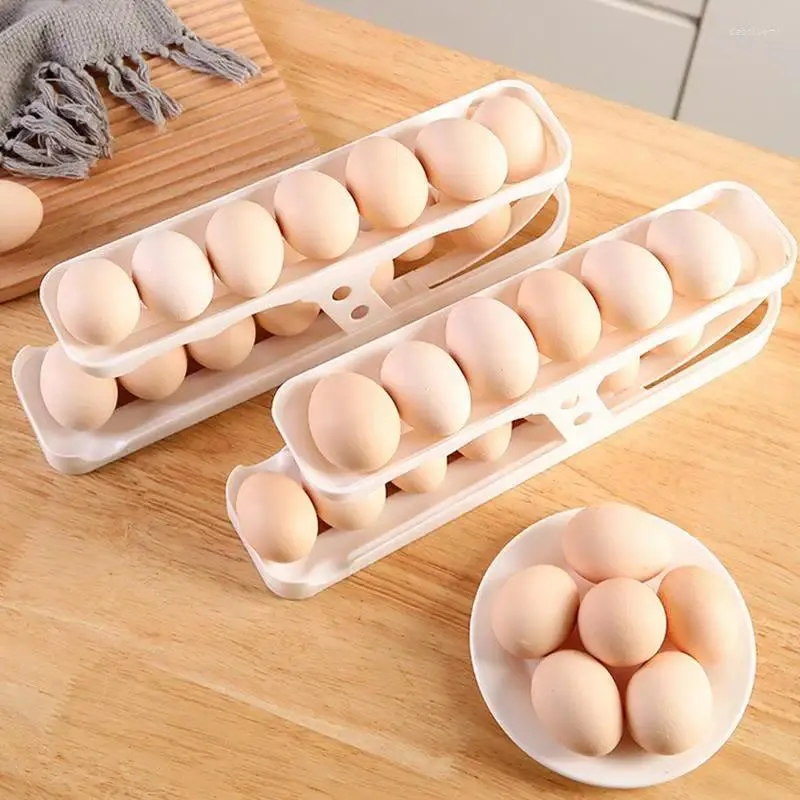 Bouteilles de stockage porte-œufs, conteneur à défilement automatique Anti-chute, Double couche, type coulissant, outil de cuisine peu encombrant