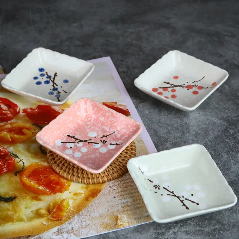 Four Japanese-style Creative Hand-painted Underglaze Ceramic Tableware Dipped in Sauce Hot Pot Small Dish Seasoning Dish Gift Box Set