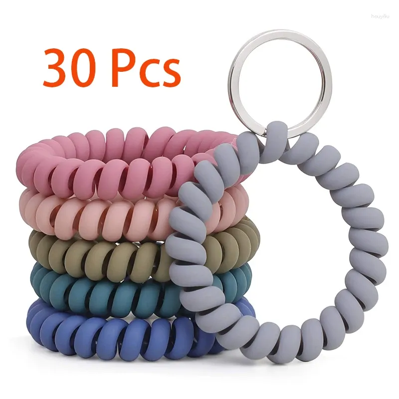 Keychains 30st Stretchable Wristband Keychain Wrist Key Chain Wristlet Spring Flexible Spiral Coil Band Armband Holder Ring