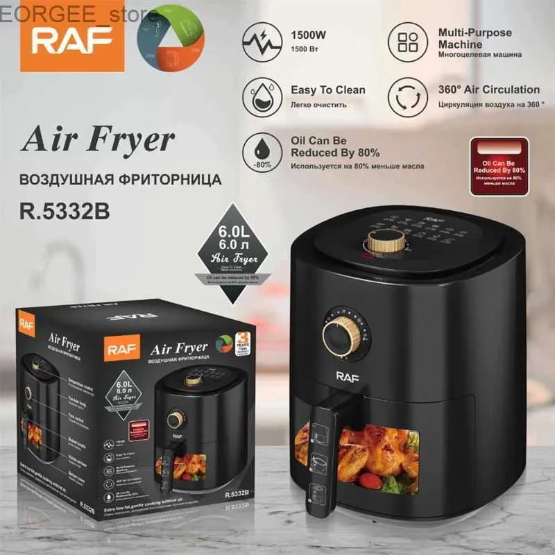 Air Fryers Widoczne patelnia powietrza Brak dymu olejowego wielofunkcyjne gospodarstwa domowe Duże pojemność frytki frytki wielofunkcyjny 6L Y240402