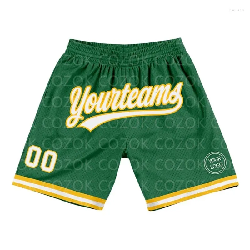 Men's Shorts Custom Dark Green Yellow Authentic Basketball 3D Printed Men Your Name Mumber Quick Drying Beach