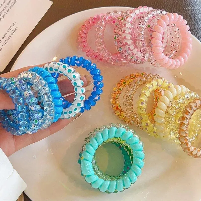 Hair Accessories 6Pcs/set Candy Color Rope Girl Summer Telephone Wire Elastic Band Frosted Spiral Cord Rubber Tie Stretch Headband