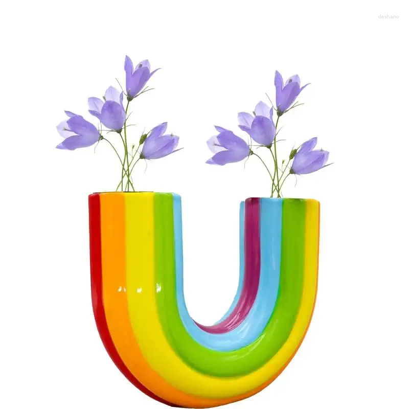 花瓶u形状の虹色の花瓶の装飾花の穏やかな花の家の装飾テーブルのための農家