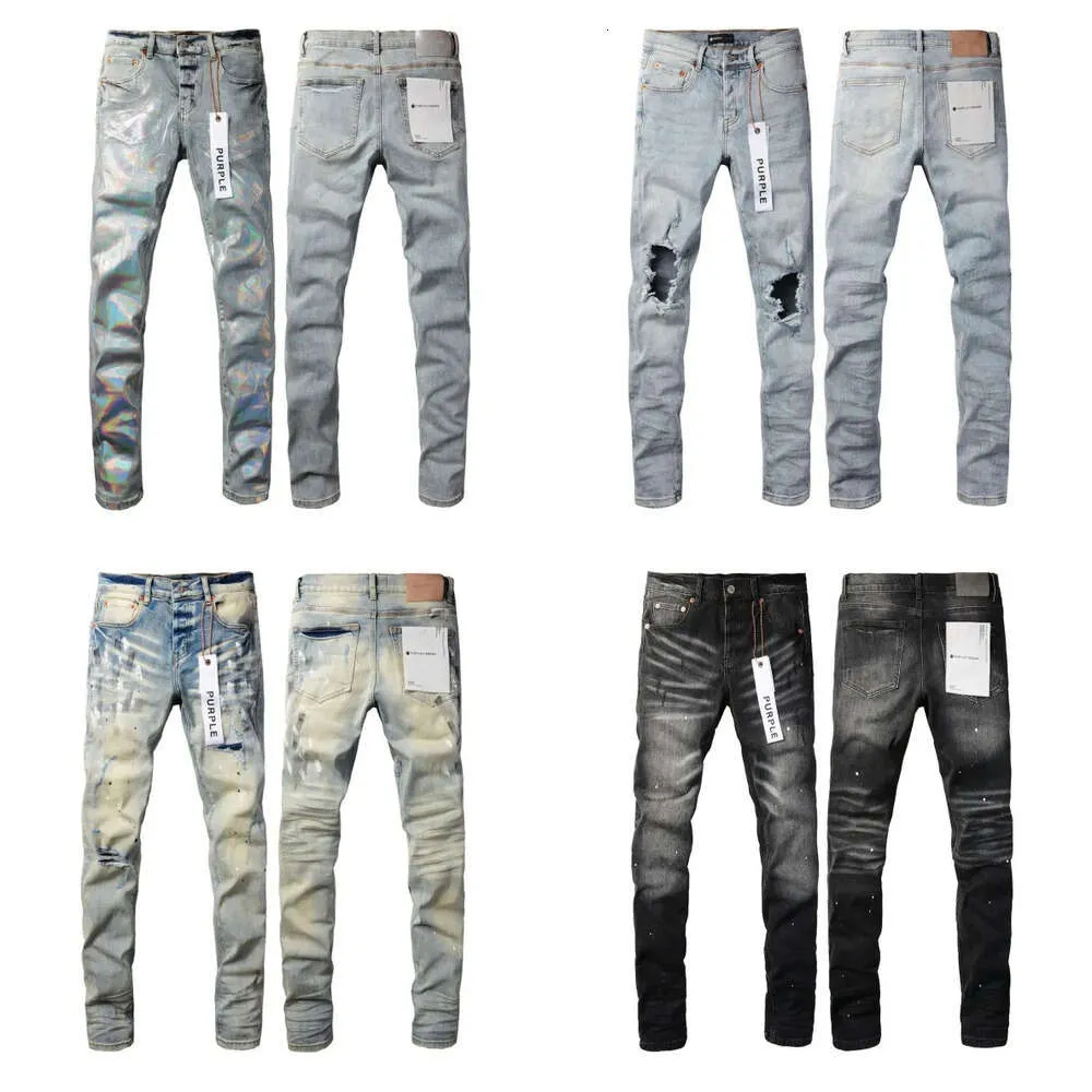 2024 Högkvalitativ lila designer Fashion Mens High-End Ejressed Ripped Bikers Womens Denim Pants Cargo For Men Black Jeans Kggi668