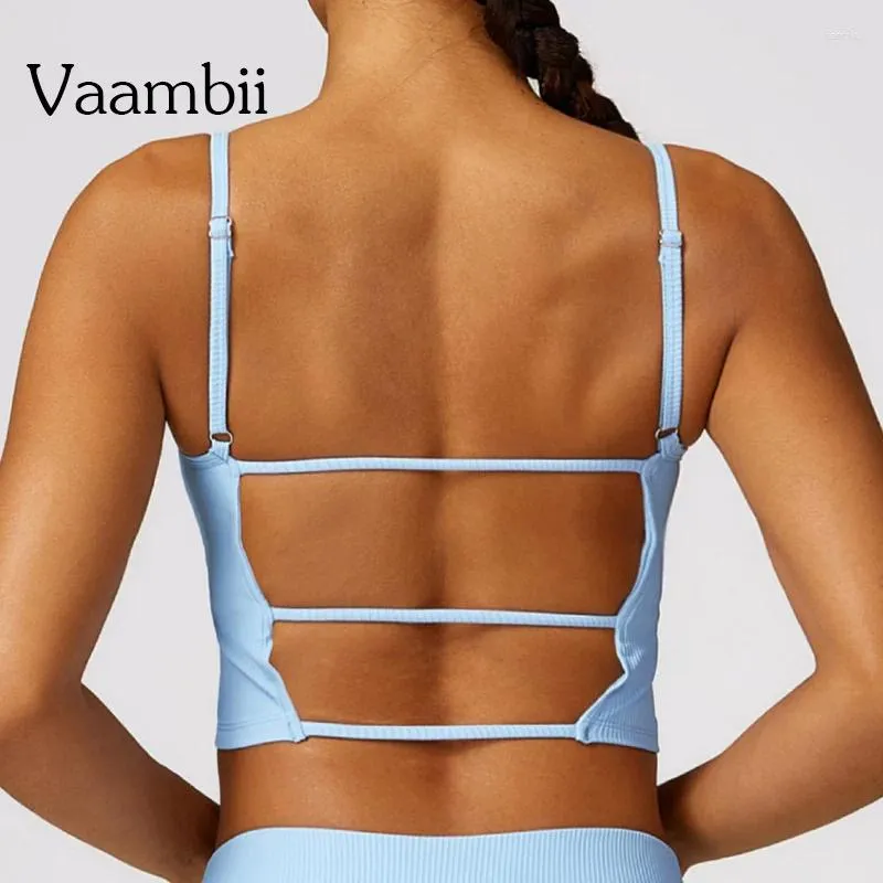 Yoga Outfit Women No Steel Ring Gather Sports Underwear Breathable Ribbed Workout Top Open Back Sport Bra Inner And Outer Wear Vest