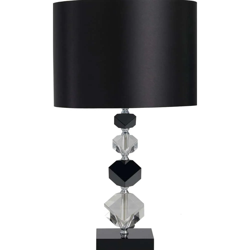 Stunning Crystal Diamond Table Lamp with Black Base and Shade - Modern Geometric Design - Elegant Home Decor Accent - 12 x 12 x 21 Inches