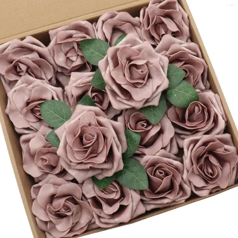 Fiori decorativi Mefier artificiali 16/32 pezzi 3,5 "rosa polverosa rose da valanga con gambo per bouquet da sposa fai da te centrotavola floreale decorazione torta